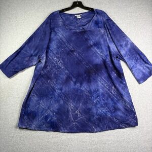 Catherines Tunic Top Women's 2X Blue Tie Dye Sequin Key Hole Soft